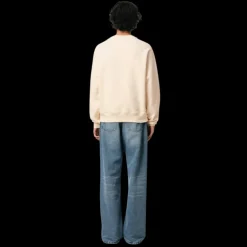 Sweatshirt AMI Paris col rond coton bio molleton épais écru patch cœur maille