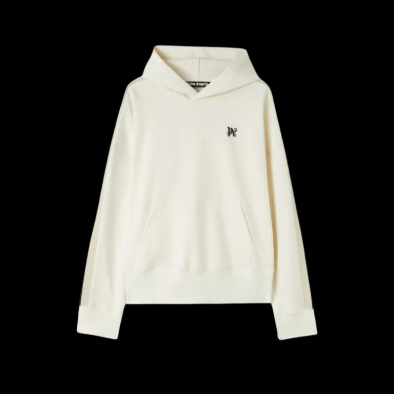 Sweat-shirt capuche PALM ANGELS coton écru broderie Monogramme PA poitrine