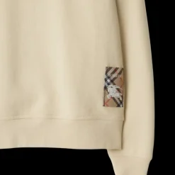 Sweatshirt col rond BURBERRY coton beige patch étiquette check beige