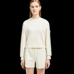 Sweat-shirt col rond MONCLER écru manche bande crochet noir