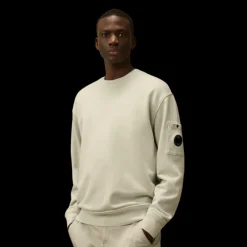 Sweat-shirt CP COMPANY  col rond coton brossé diagonal gris poche lentille