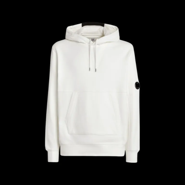 Sweat-shirt CP COMPANY coton polaire blanc capuche logo