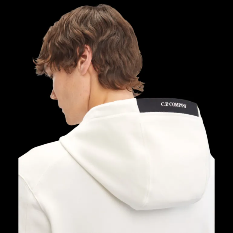 Sweat-shirt CP COMPANY coton polaire blanc capuche logo