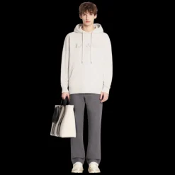 Sweat-shirt LANVIN capuche molleton coton mastic gris perle Logo ton sur ton