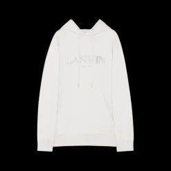 Sweat-shirt LANVIN capuche molleton coton mastic gris perle Logo ton sur ton