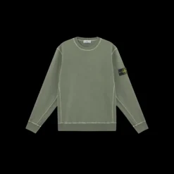 Sweat-shirt STONE ISLAND col rond molleton coton flammé kaki