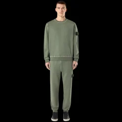 Sweat-shirt STONE ISLAND col rond molleton coton flammé kaki
