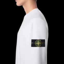 Sweat-shirt STONE ISLAND ras-du-cou coton molletonné côtelé blanc