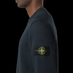 Sweat-shirt STONE ISLAND ras-du-cou coton molletonné côtelé bleu marine