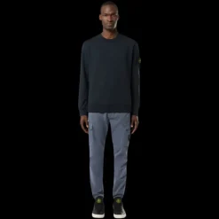 Sweat-shirt STONE ISLAND ras-du-cou coton molletonné côtelé bleu marine