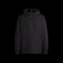 Sweat-shirt zippé CP COMPANY coton noir lunettes capuche