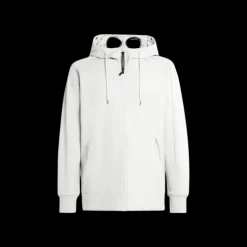 Sweat-shirt zippé CP COMPANY coton blanc lunettes capuche