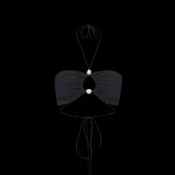 Top bandeau MAGDA BUTRYM dos nu noir lien à nouer perles