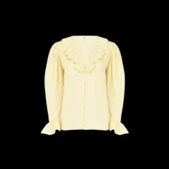 Top Blouse fluide CHLOE col V volants soie habotai jaune