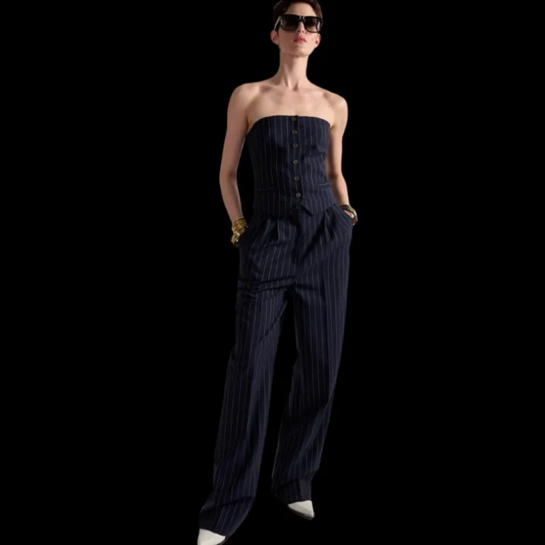 Top bustier boutons BARBARA BUI laine bleu marine rayures