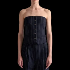 Top bustier boutons BARBARA BUI laine bleu marine rayures