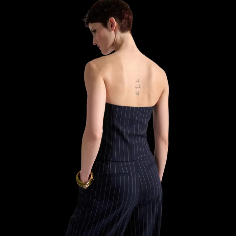 Top bustier boutons BARBARA BUI laine bleu marine rayures