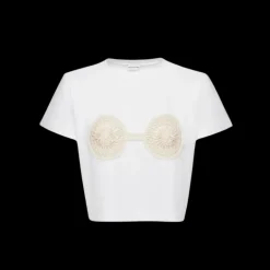 Top col rond MAGDA BUTRYM coton blanc crochet beige poitrine