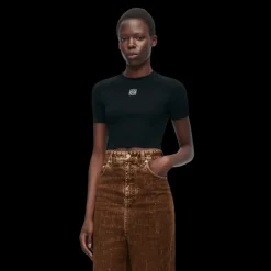 Top court LOEWE coton noir broderie logo anagramme