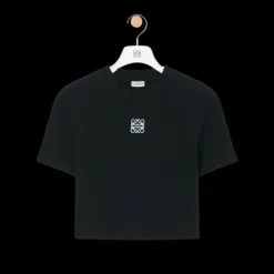 Top court LOEWE coton noir broderie logo anagramme