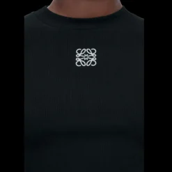 Top court LOEWE coton noir broderie logo anagramme