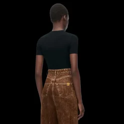 Top court LOEWE coton noir broderie logo anagramme