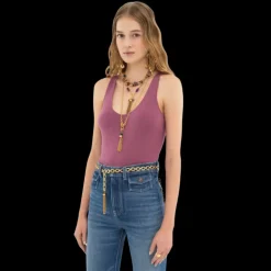 Top débardeur CHLOE maille côtelée laine vieux rose