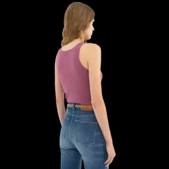 Top débardeur CHLOE maille côtelée laine vieux rose