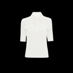 Top Polo CHLOE manche courte coton écru bouton nacre poches