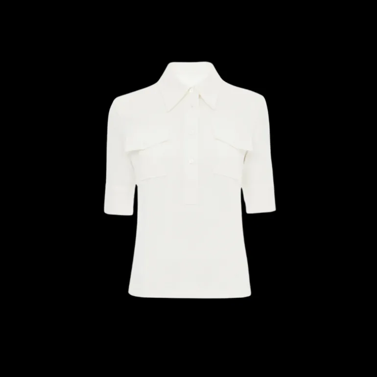 Top Polo CHLOE manche courte coton écru bouton nacre poches