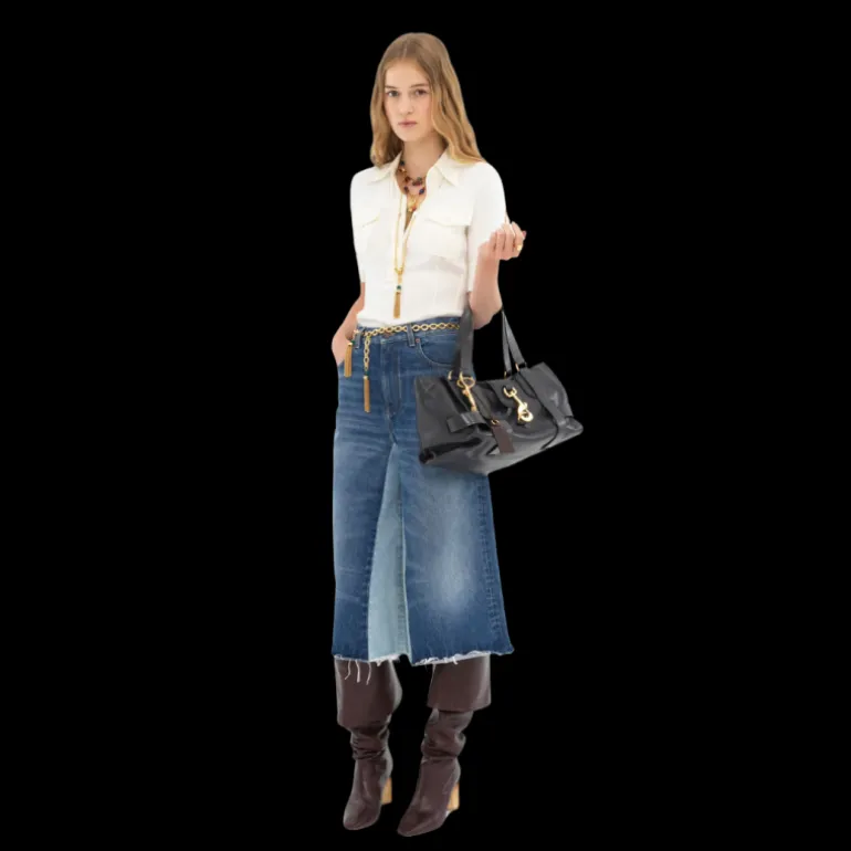 Top Polo CHLOE manche courte coton écru bouton nacre poches