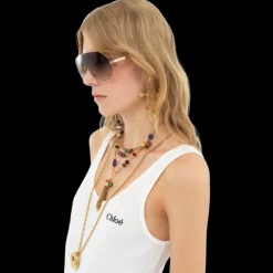 Top sans manches CHLOE jersey de coton côtelé blanc logo Chloé