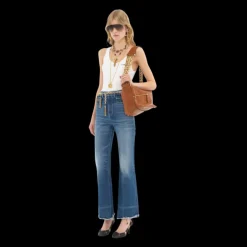 Top sans manches CHLOE jersey de coton côtelé blanc logo Chloé