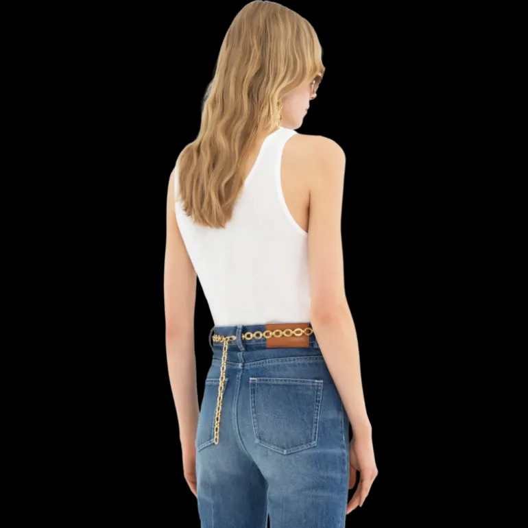 Top sans manches CHLOE jersey de coton côtelé blanc logo Chloé