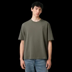 T-shirt AMI Paris col rond jersey de coton bio gris vert broderie cœur ton sur ton