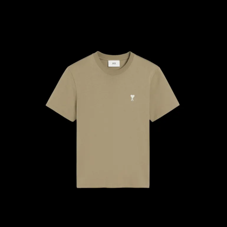 T-shirt AMI Paris jersey de coton bio vert olive broderie cœur blanc