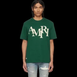 T-shirt AMIRI col rond jersey coton vert logo écru