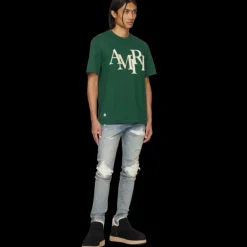 T-shirt AMIRI col rond jersey coton vert logo écru