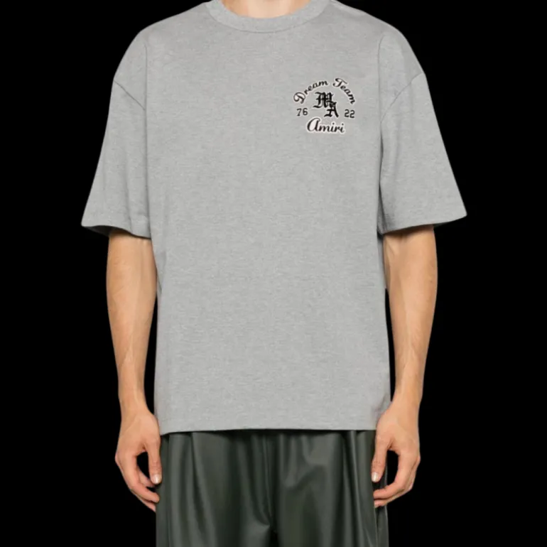 T-shirt AMIRI Dreamteam col rond coton jersey gris clair logo floqué