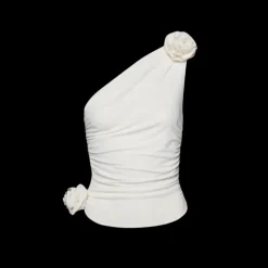 T-shirt asymétrique MAGDA BUTRYM lycra écru fleurs épaule