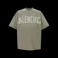 T-shirt BALENCIAGA col rond coton kaki clair logo scotch jaune