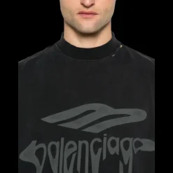 T-shirt BALENCIAGA col rond coton noir logo 3B Liquefied gris