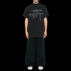 T-shirt BALENCIAGA col rond coton noir logo 3B Liquefied gris