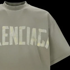T-shirt BALENCIAGA col rond coton kaki clair logo scotch jaune