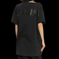 T-shirt BALENCIAGA col rond coton noir délavé logo imprimé dos