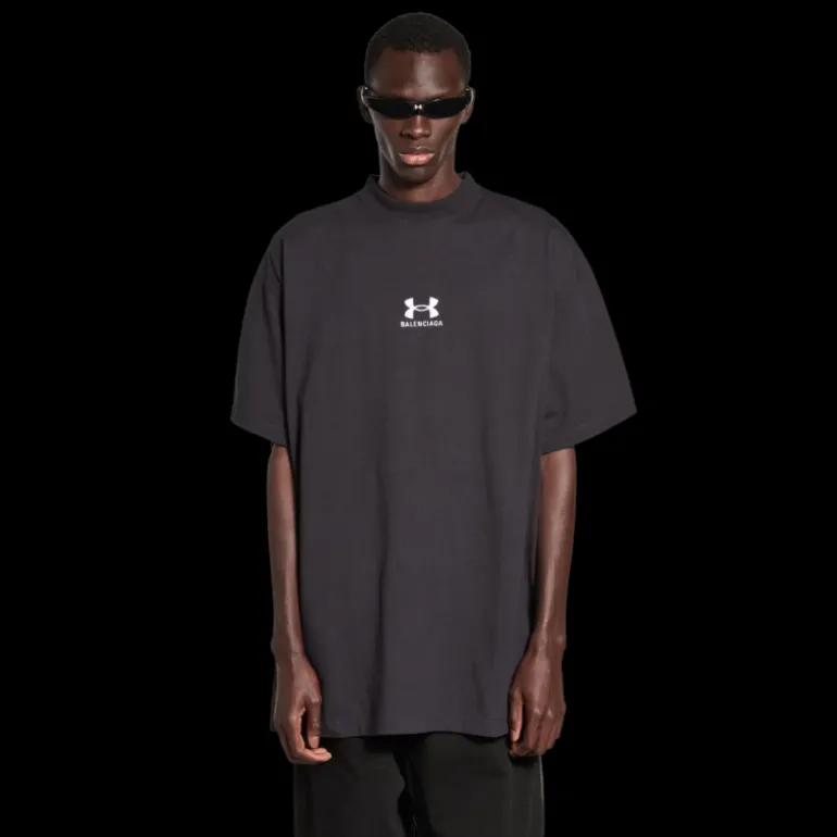 T-Shirt BALENCIAGA Under Armour® Oversize jersey vintage noir délavé et blanc