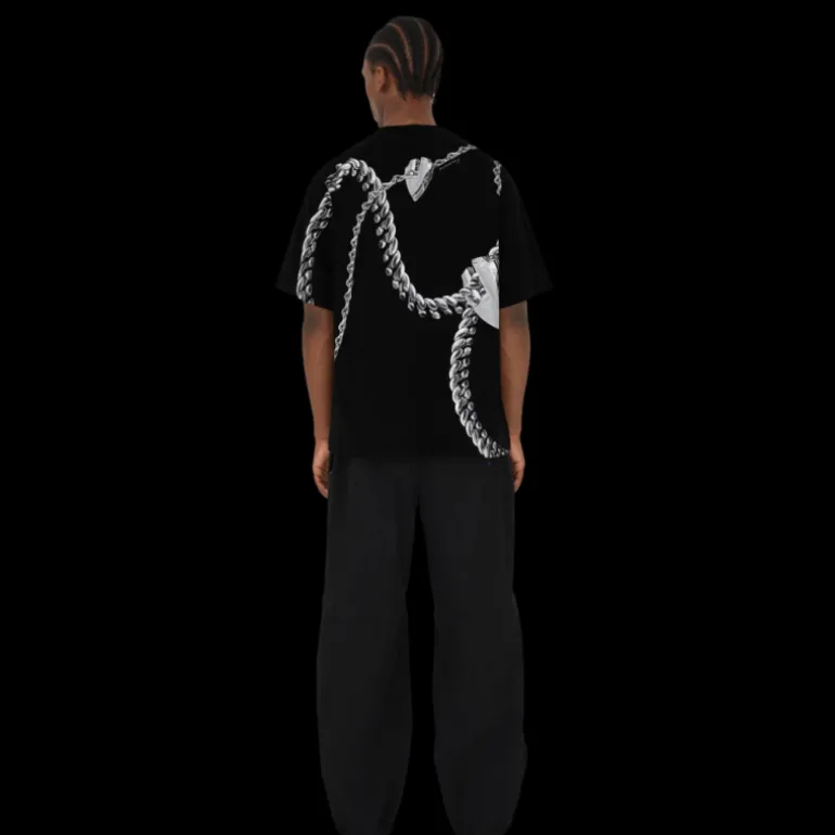T-shirt BURBERRY jersey coton noir imprimé bijoux accessoires