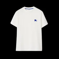T-shirt BURBERRY jersey de coton blanc broderie chevalier équestre bleu
