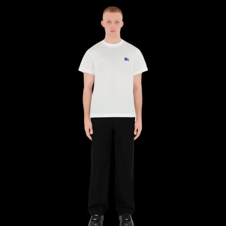 T-shirt BURBERRY jersey de coton blanc broderie chevalier équestre bleu