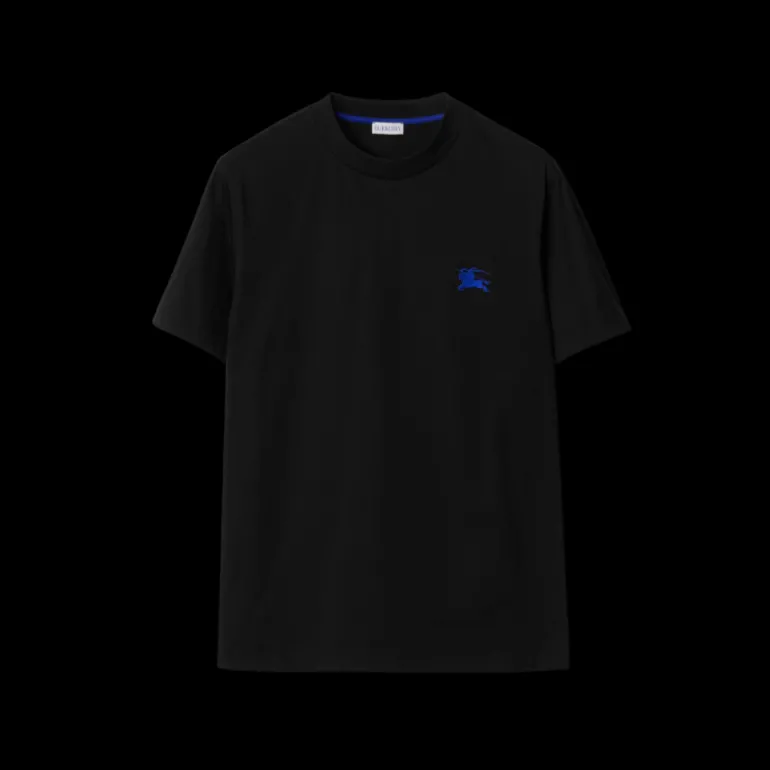 T-shirt BURBERRY manche courte coton noir broderie cavalier bleu poitrine